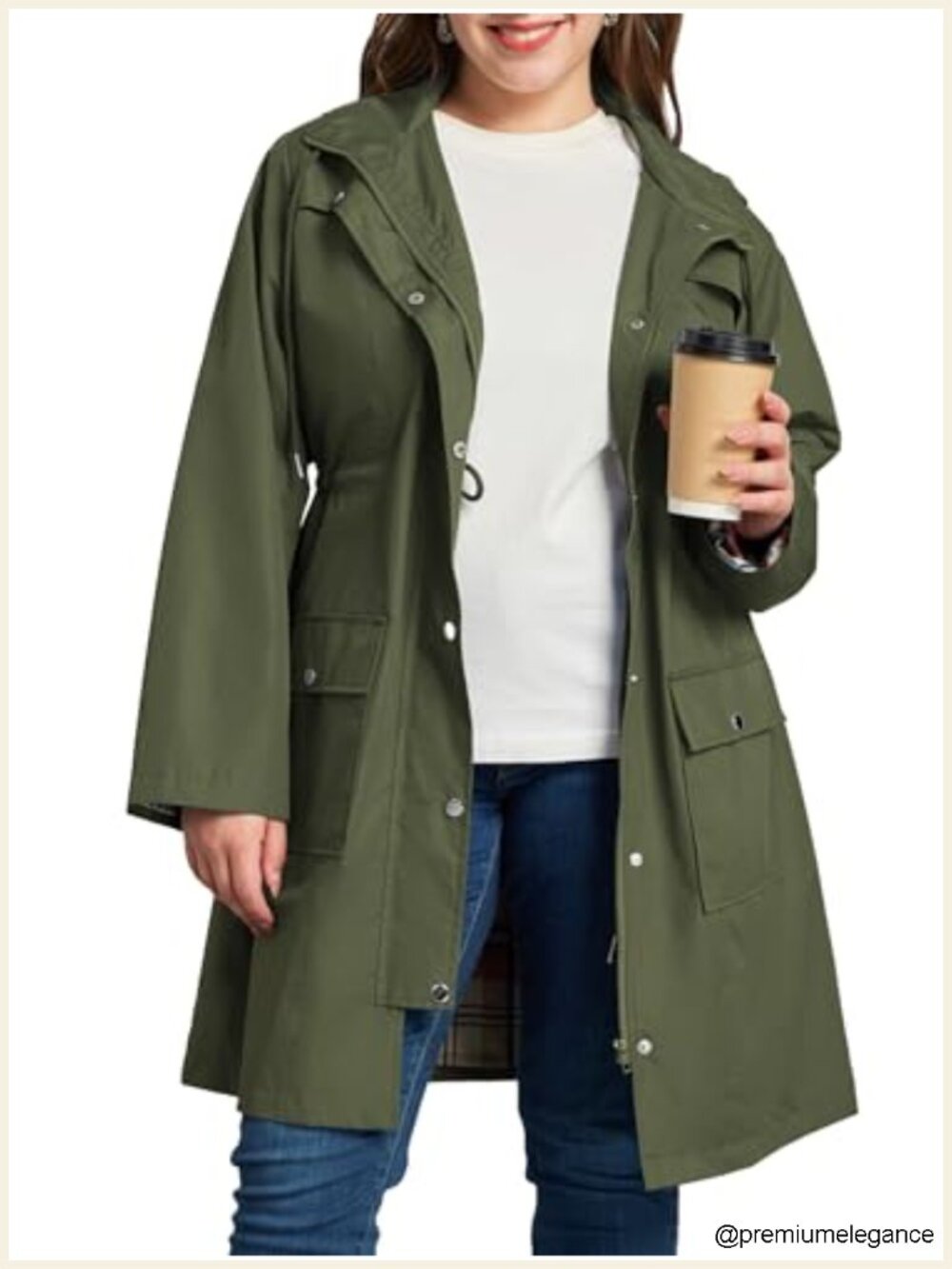 Plus Size Rain Jacket Waterproof Windbreaker Hooded Trench Coat with Pockets